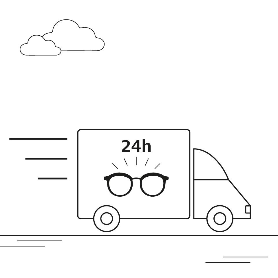 Ilustracija kombija za dostavu leća.