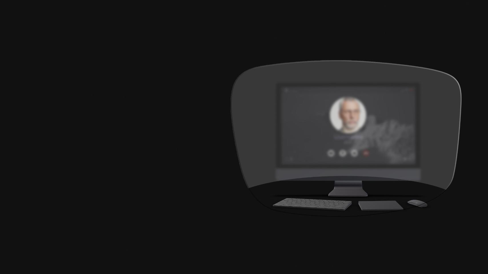 Prikaz stolnog računala, tipkovnice, miša i knjige kroz shematsku ilustraciju naočala za čitanje pokazuje da su jasno vidljivi samo predmeti koji su vrlo blizu. Zaslon računala je zamućen.