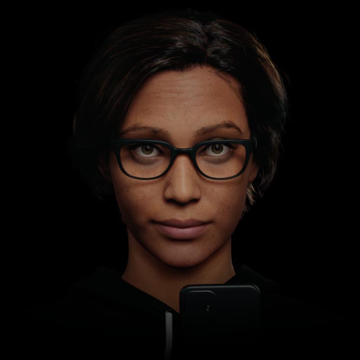 Animirana ilustracija osobe koja pomiče oči i glavu, gleda kroz različite dijelove svojih SmartLife naočala u pametni telefon pri različitim udaljenostima u 3D modelu objekta i prostora, a nakon toga slijede stotine podatkovnih svjetlosnih točaka koje tvore broj 12,5